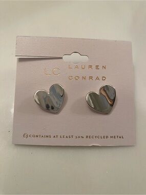 LC Lauren Conrad Shiny Silver Heart Stud Earrings
